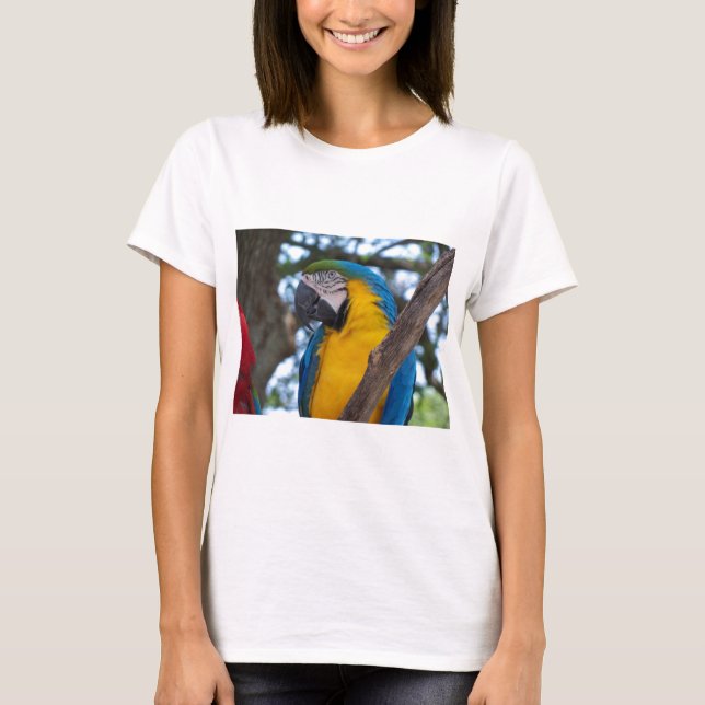 Gultens grönt och blåtropisk maka tee shirt (Framsida)