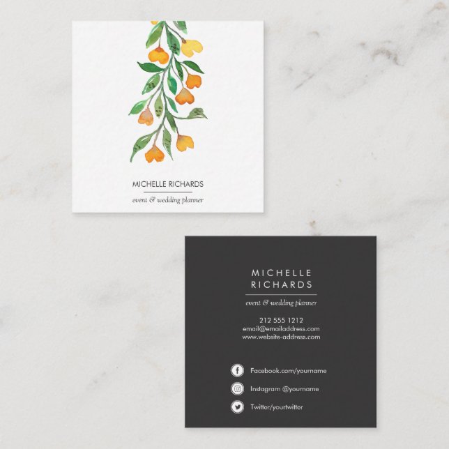 Gultens hörn | Medieikoner för professionell Socia Fyrkantigt Visitkort (Fram/baksida)