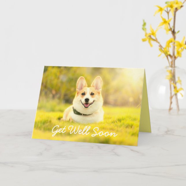 Gultens Hund och uppmuntran - få ett bra kort (Gul blomma)