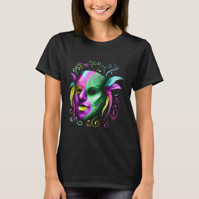 Gultens Lila och Grönt mask för mardi Gras T Shirt (Framsida)