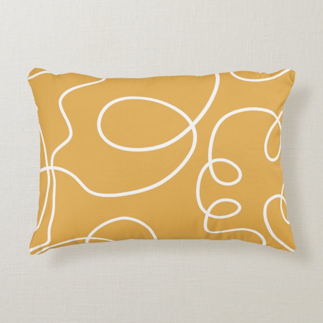 Gultens moderna minimala linjepenseldrag prydnadskudde (Framsidan)