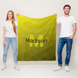 Gultens mörk, monogram, geometriskt nät mönster Mo Fleecefilt