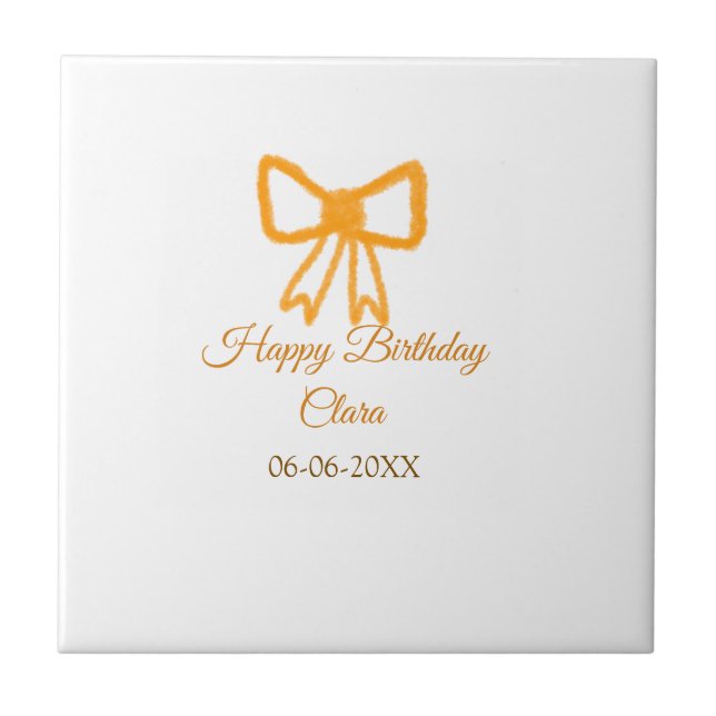 Gultens orange - vattenfärgsretro grattis på födel kakelplatta (Framsidan)