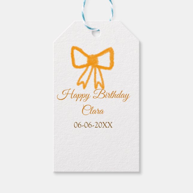 Gultens orange - vattenfärgsretro grattis på födel presentetikett (Framsidan)