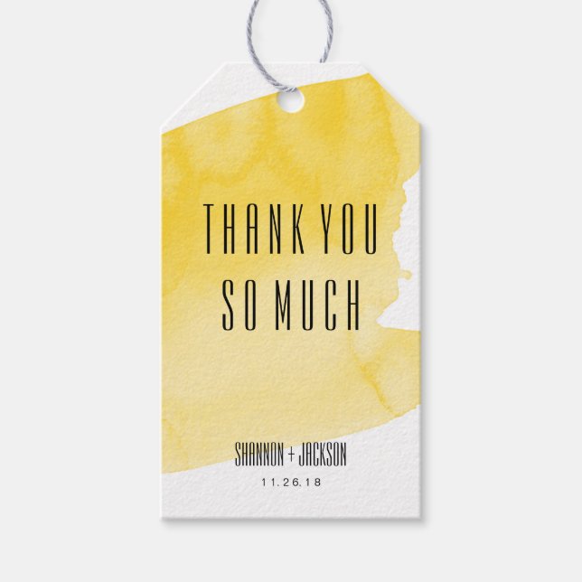 Gultens vattenfärg Tvättar Märkrn Bröllopsfavorite Presentetikett (Framsidan)