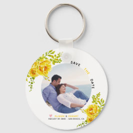 Gultens vattenfärgblommor, grönt löv och foto nyckelring