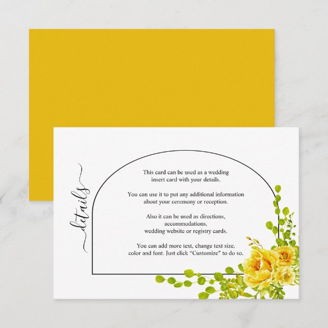 Gultens vattenfärgblommor och skiftfall bröllop tilläggskort (Fram/baksida)