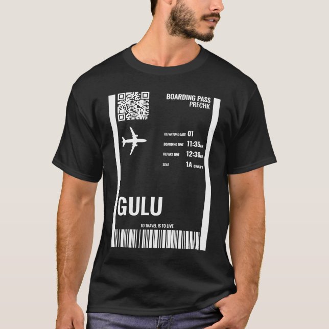 Gulu Uganda Boarding Pass Airline Ticket Travel T Shirt (Framsida)