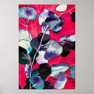 Gum löv Eucalyptus vattenfärgkonst Poster