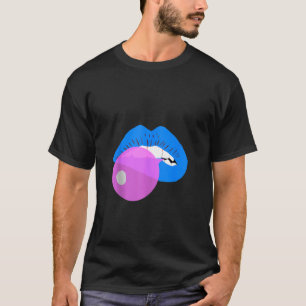Gumball Blue Läppar Mouth Bubble Gum Kiss Chewing T Shirt
