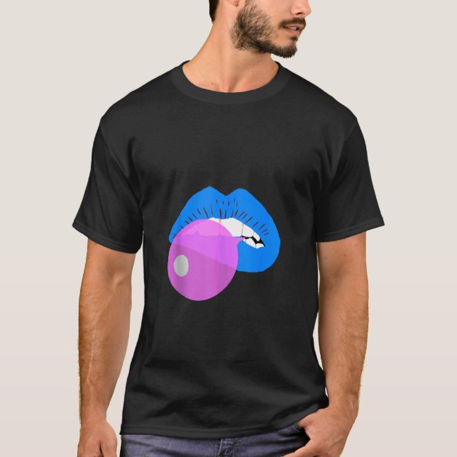 Gumball Blue Läppar Mouth Bubble Gum Kiss Chewing  T Shirt (Framsida)
