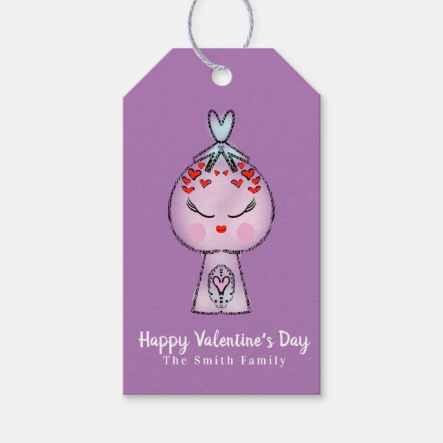 Gumball Hand plockade Valentines day Black Gift Mä Presentetikett (Framsidan)