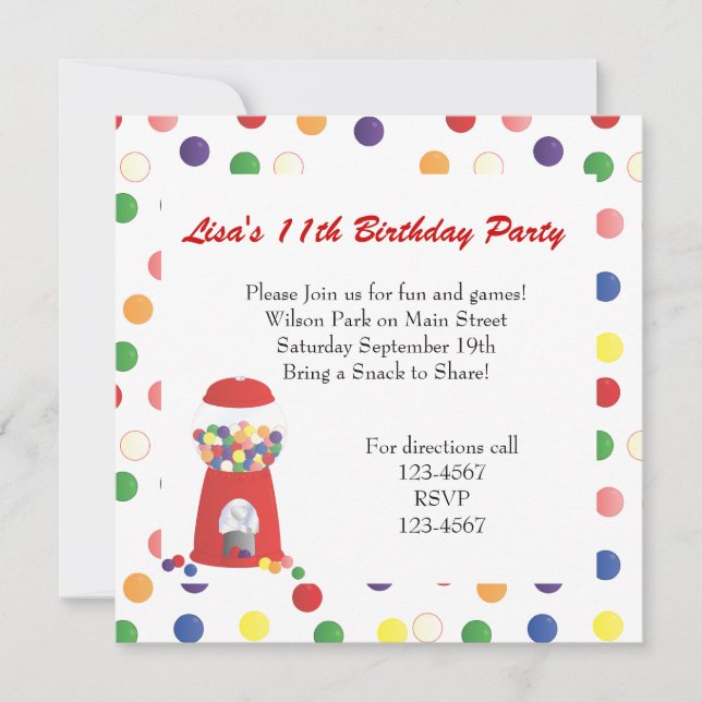 Gumball Maskin Inbjudningar (Framsida)