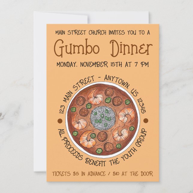 Gumbo Dinner Louisiana LA New Orleans NOLA Food Inbjudningar (Framsida)
