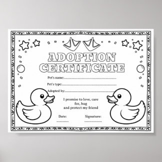 Gummand adoptera ett husdjur färgläggning certifik poster