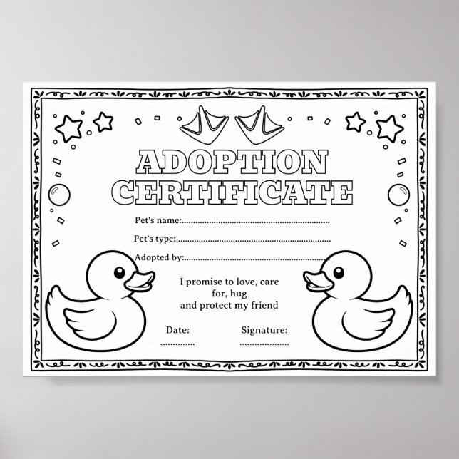 Gummand adoptera ett husdjur färgläggning certifik poster (Framsidan)