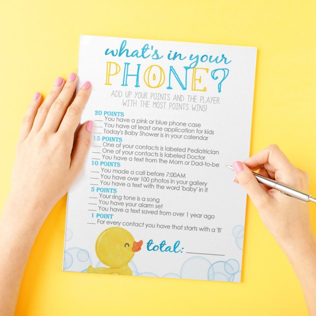 Gummand Vad Finns I Din Telefon Baby Shower Spel Anteckningsblock (What's In Your Phone Watercolor Rubber Duck Baby Shower Game Pack of 40 Answer Sheets)