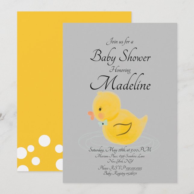 Gummand Vattenfärgad Grå  Baby Shower    Inbjudningar (Fram/baksida)