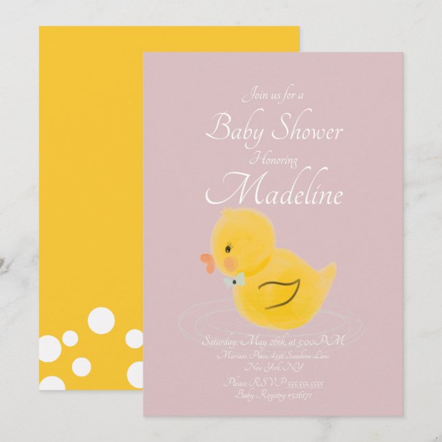 Gummand Vattenfärgsmålad Rodnad  Baby Shower  Inbjudningar (Fram/baksida)