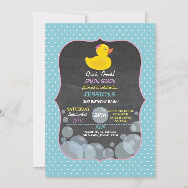 Gummi Anka Ducky Bubble Födelsedagsfest Inbjudan (Framsida)
