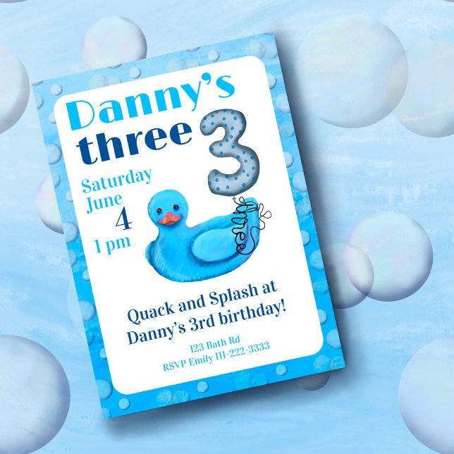 Gummianka "Make a Splash" 3-års födelsedagsinbjuda Inbjudningar (Skapare uppladdad)