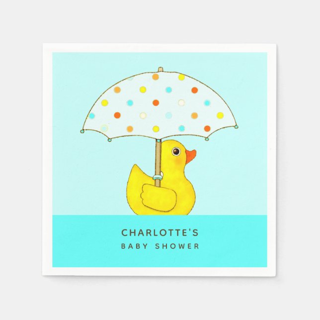 Gummianka med paraply för baby shower pappersservett (Framsidan)