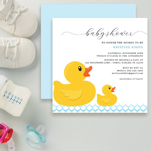 Gummiankebarn Baby Shower Inbjudan | Söt Gul  (adorable rubber duck baby shower invitation for a gender neutral party)
