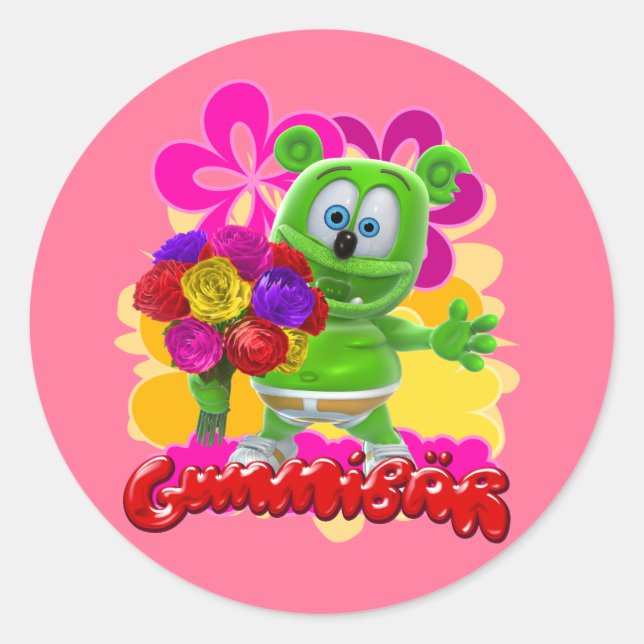 Gummibär Blommigt Sticker Runt Klistermärke (Framsida)