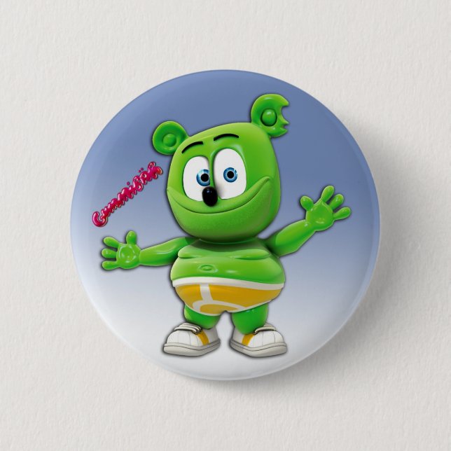 Gummibär knäppas på blått knapp (Framsida)