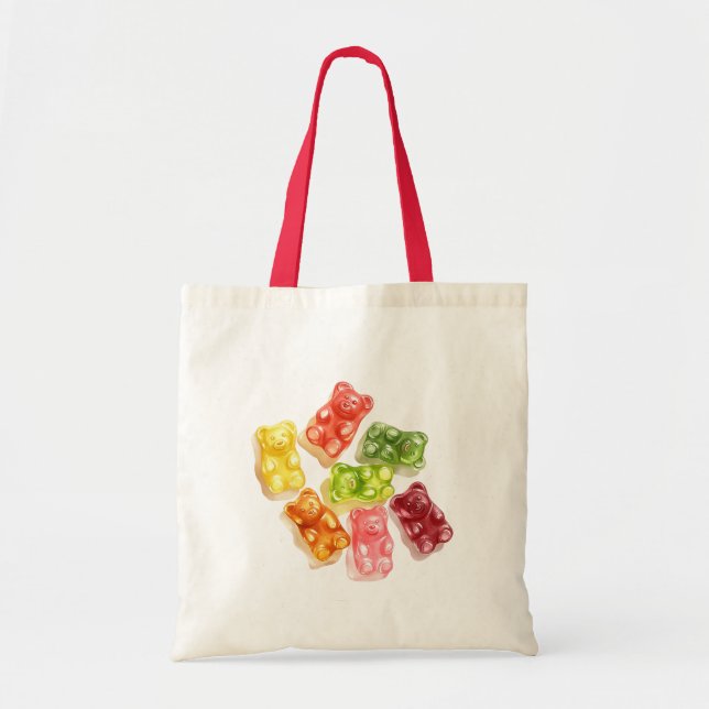 Gummibjörnar Mint Rosa Gult Frukt Födelsedag Tygkasse (Framsidan)