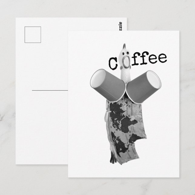 Gummikyckling skriker Kaffe vykort (Fram/baksida)