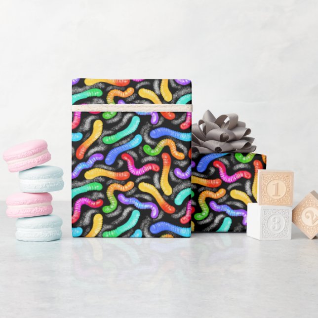Gummiormspapper i regnbågsfärger presentpapper (Baby Shower)