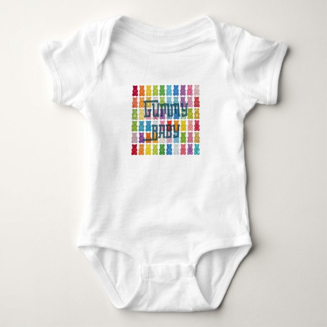 "Gummy Baby" Colorful Rainbow Candy Pattern Black  T Shirt (Framsida)