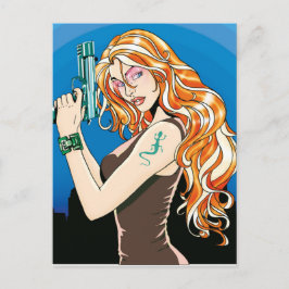 Gun Girl Orange Vykort