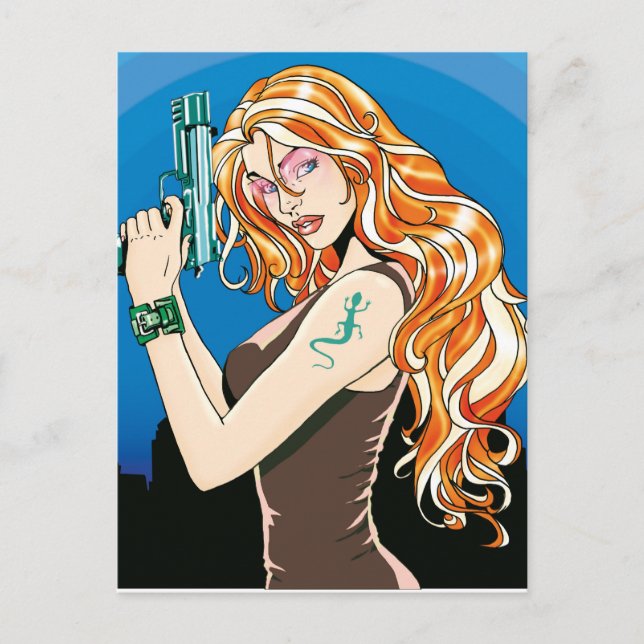 Gun Girl Orange Vykort (Framsida)