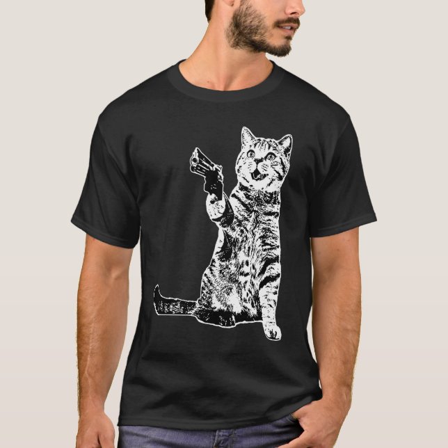 Gun Kattunge Funny Cat 1 T Shirt (Framsida)