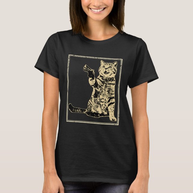 Gun Kitty  Katt  1 T Shirt (Framsida)