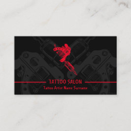 Gun Minimalist Modern Black Red Tattoo Visitkort