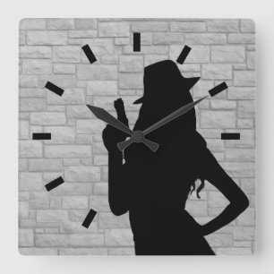 Gun Moll Silhouette Fyrkantig Klocka