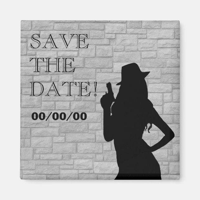 Gun Moll Silhouette Spara-the-Date Magnet (Framsidan)