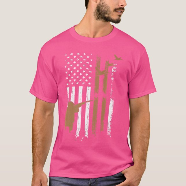Gun Rifle Hunt Anka American Flagga Usa T Shirt (Framsida)