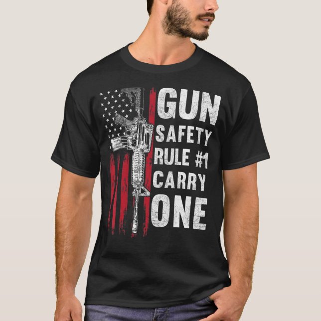Gun Safety Rule 1 Pro 2nd Amendment AR 15 American T Shirt (Framsida)