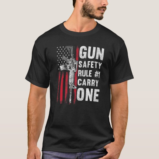 Gun Safety Rule 1 Pro 2nd Amendment AR 15 American T Shirt (Framsida)