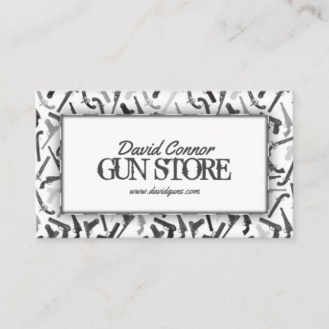 Gun Shop Firearm Mönster Simple White Grått Card Visitkort (Framsida)