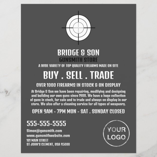 Gun Target, Gunsmith, Gunstore Advertising Reklamblad (Framsidan)