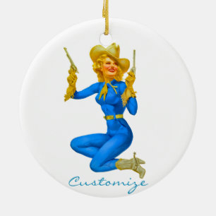 Gun-toting Pin-up Cowgirl Thunder_Cove Julgransprydnad Keramik