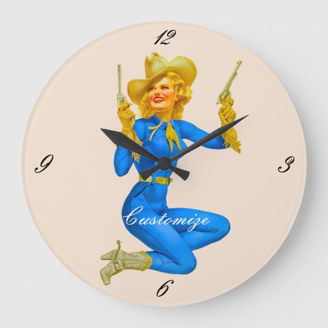 Gun-toting Pin-up Cowgirl Thunder_Cove Stor Klocka (Framsida)