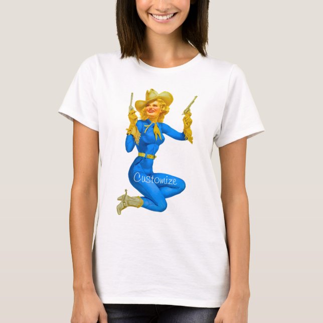 Gun-toting Pin-up Cowgirl Thunder_Cove T Shirt (Framsida)