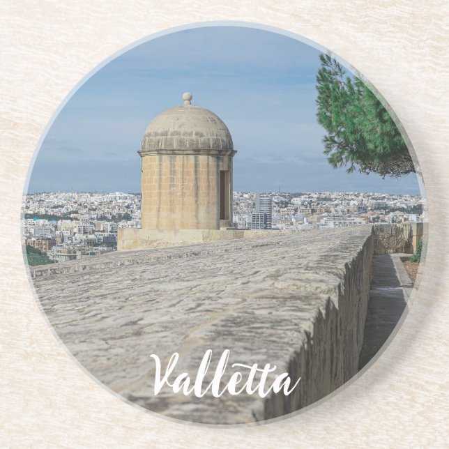Gun turret på gamla stadsmurar i Valletta, Malta Underlägg (Framsidan)