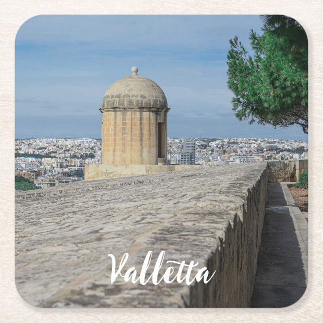 Gun turret på gamla stadsmurar i Valletta, Malta Underlägg Papper Kvadrat (Framsidan)